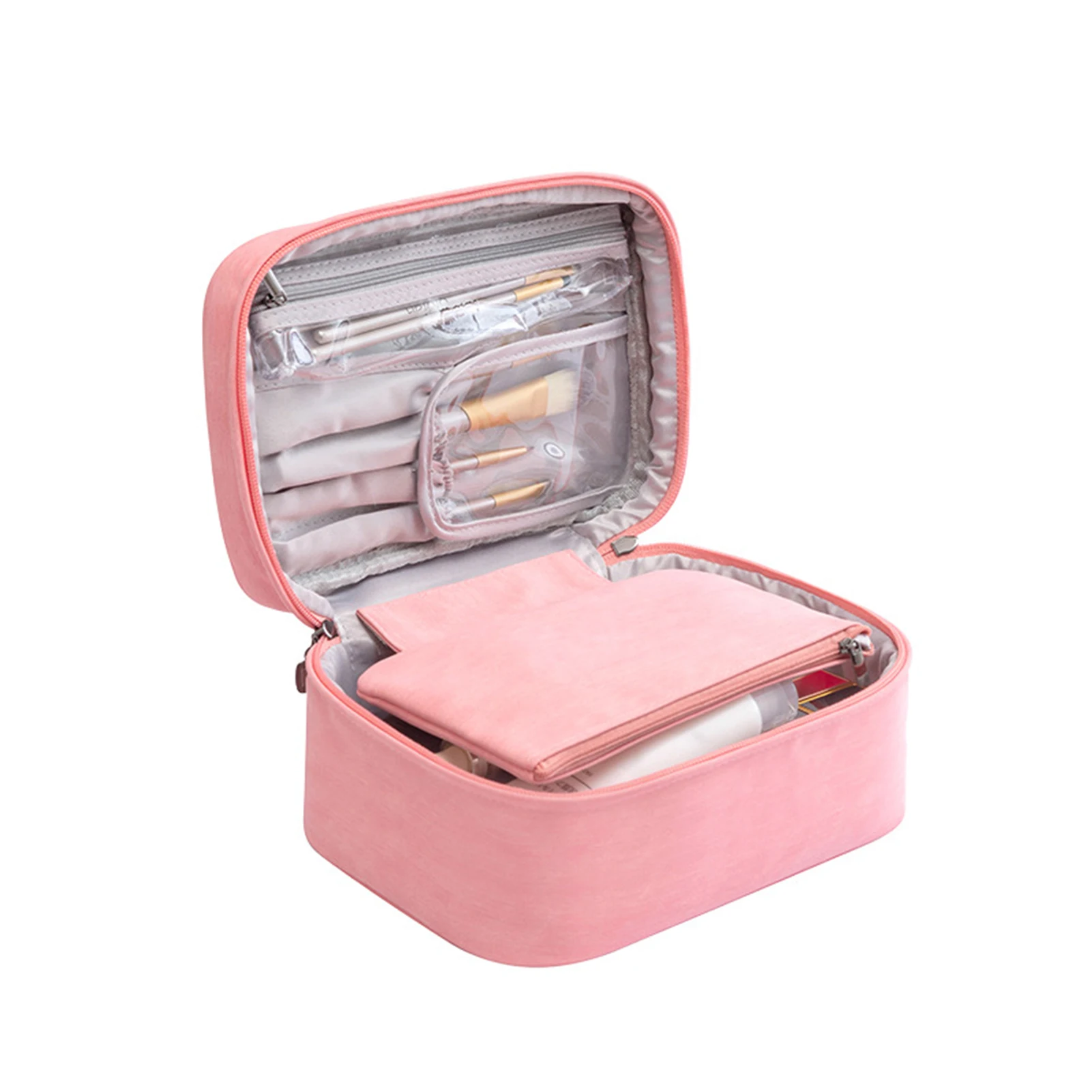 

For Woman Girl Travel Portable Makeup Tools Brush Holder Large Capacity Cosmetic Bag Salon Zipper Closure Toiletry Lightweight