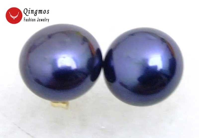 Купи Qingmos 7-8mm Flat Round Natural Freshwater Black Pearl Earring for Women with 14K Solid Gold Stud Earring Jewelry Gold Earrings за 1,680 рублей в магазине AliExpress