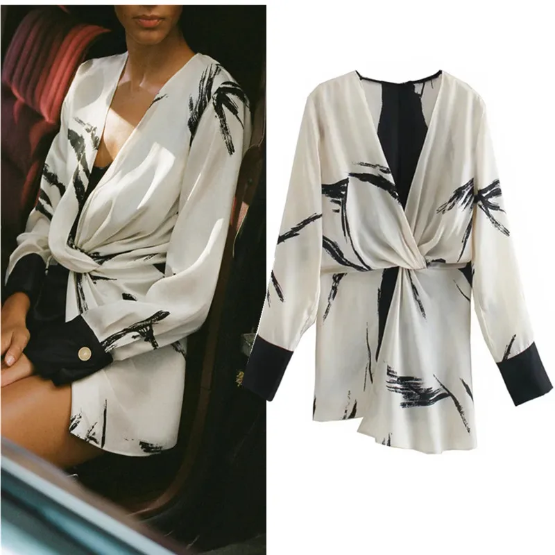 Женская блузка с принтом Za Top Повседневная Блузка глубоким V образным вырезом