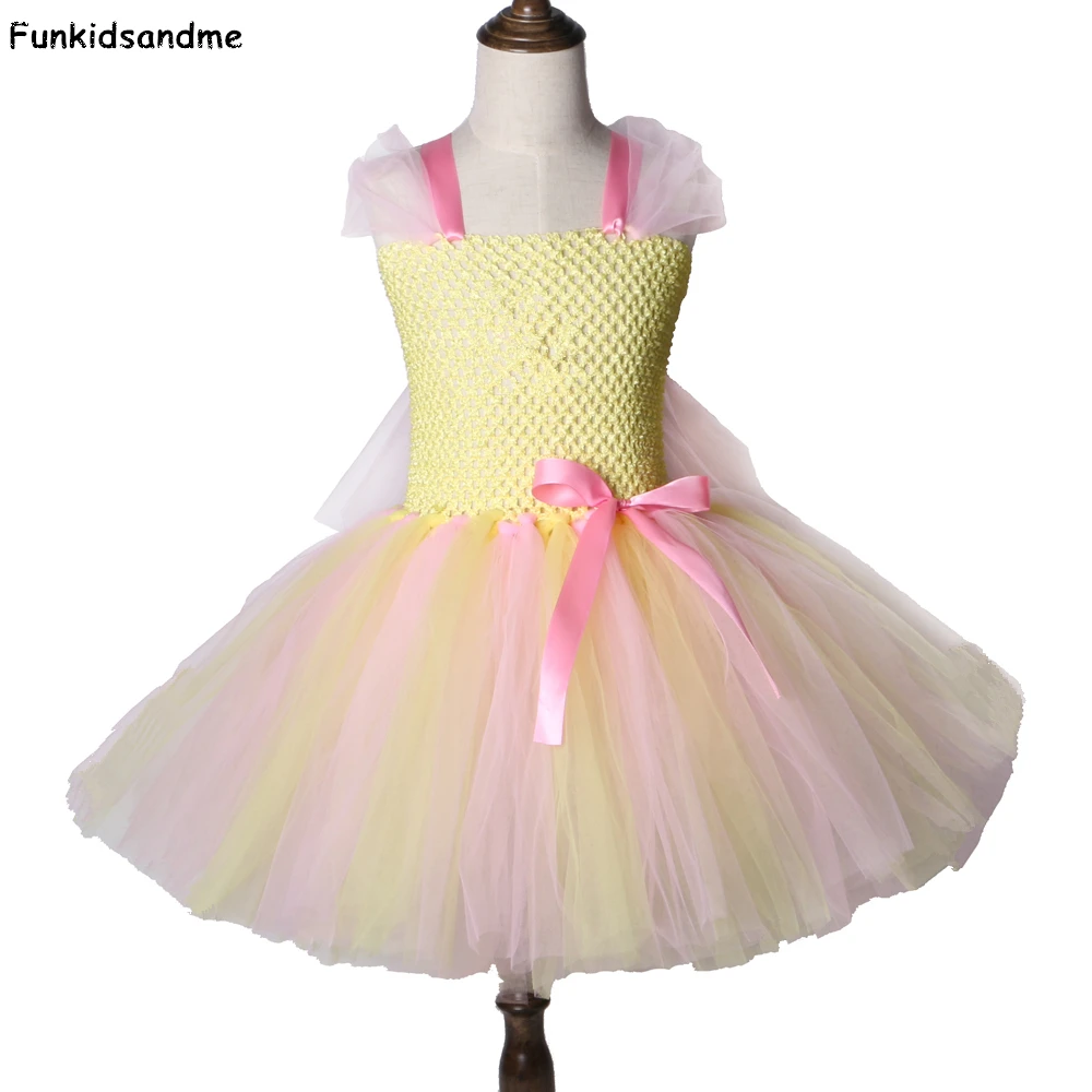 Pony Fluttershy Tutu Dress Yellow Pink Cartoon Girl Birthday Party Fancy Children Kids Halloween Costumes For Girls 2-12Y | Детская