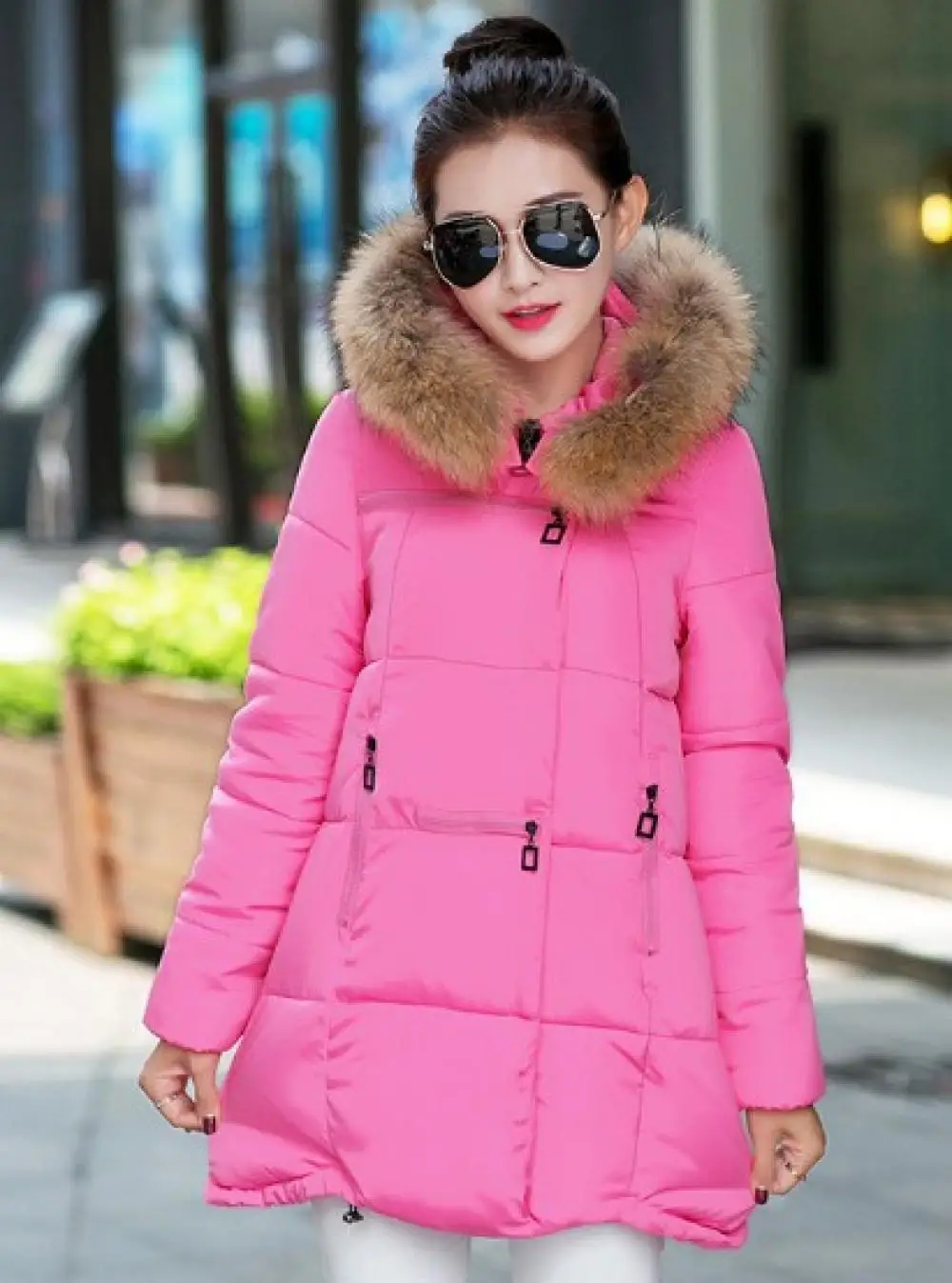 gray Coat Jacket Hooded Winter Women Parkas Faux Fur Collar Female XL Hoodie loose waist Mujer Overcoat coat pregnant