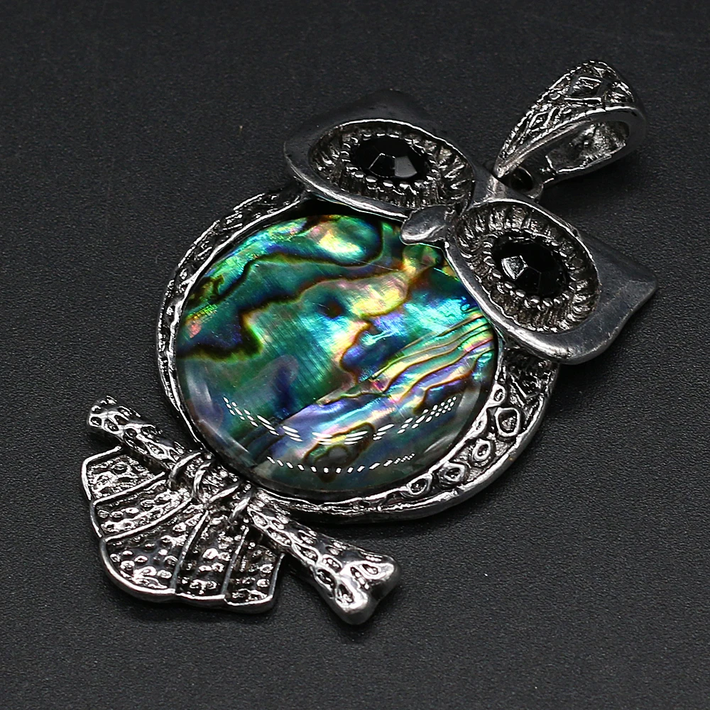 

Natural Alloy Abalone Shell Pendant Exquisitely Hand-Carved Lifelike Owl Shape Charm Pendant For Jewelry Making Necklace 30x55mm