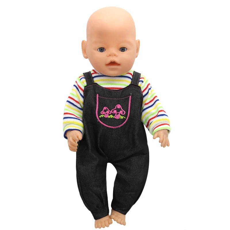 Одежда для куклы младенца подходит 43 см Полосатый комбинезон с длинными рукавами
