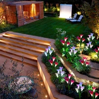 outdoor led solar light rgb color lily garden flower waterproof decorative light solar courtyard lawn path wedding