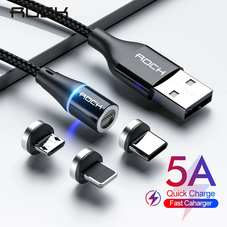 Магнитный кабель ROCK 1 м 2 Micro usb Type C быстрая зарядка магнитное зарядное устройство