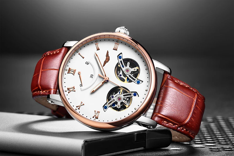 GUANQIN, двойные Tourbillon, автоматические часы, Роскошные, Relogio Masculino, водонепроницаемые, спортивные, брендовые, мужские, механические часы, наручные часы