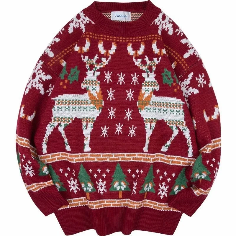 

Fashion Unisex Christmas Sweater Funny Reindeer Printed Christmas Sweatshirt Men Crewneck Winter Xmas Sweaters