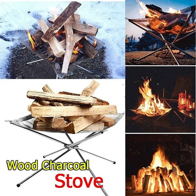 

Outdoor Fire Burn Pit Stand Portable Solid Fuel Rack Folding Stove Fire Frame