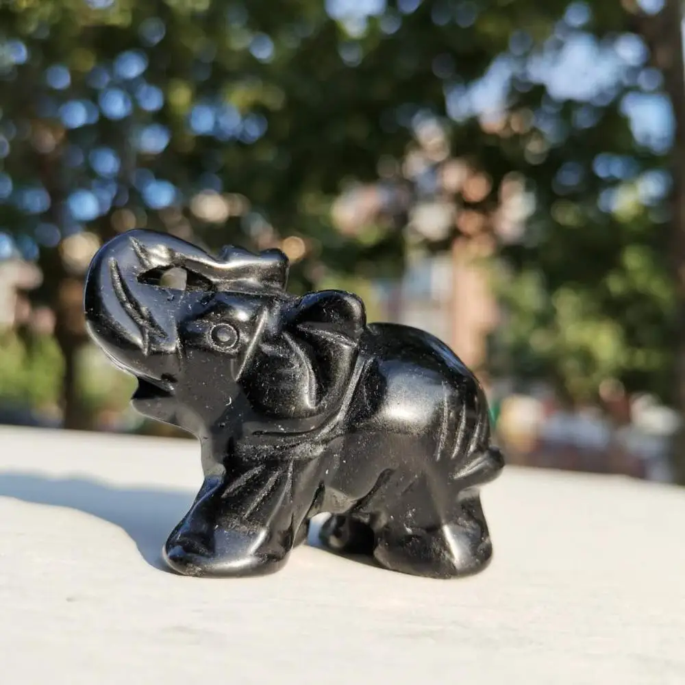 

Статуэтка слона из натурального черного обсидиана, хрустальный камень, резной слон