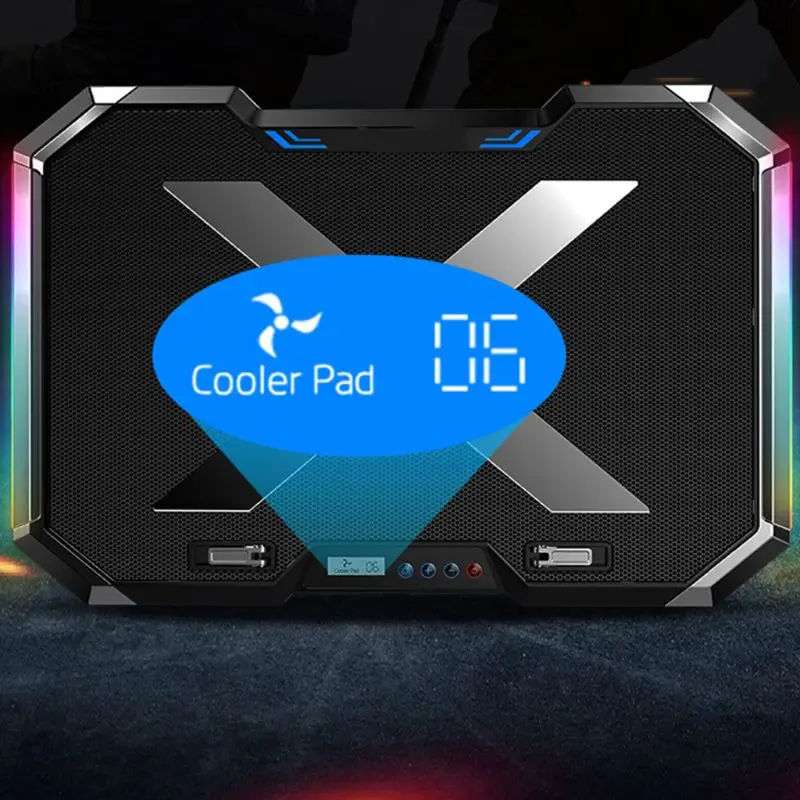 

18 Inch Gaming Laptop Cooler Height Adjustable 6 Fans LCD Display Key Control LED Indicator 2 USB Notebook Cooling Pad