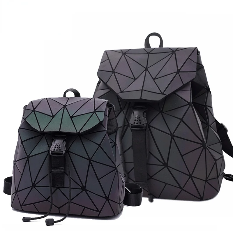 

New Women Laser Luminous School Backpack Geometric Shoulder Bag Folding Student School Bags For Teenage Girl Hologram Bsac a dos