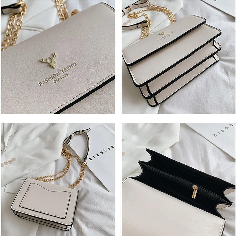 

Fashion Deer Shoulder Crossbody Bags for Women 2021 Chain PU Leather Ladies Purses Handbags Small Flap Square Bag Messenger Bag