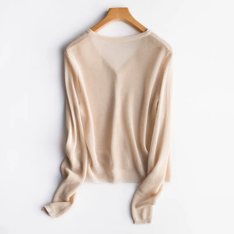 2020 Летний Новый дизайн вязаный кардиган из смешанной пряжи v-образный вырез