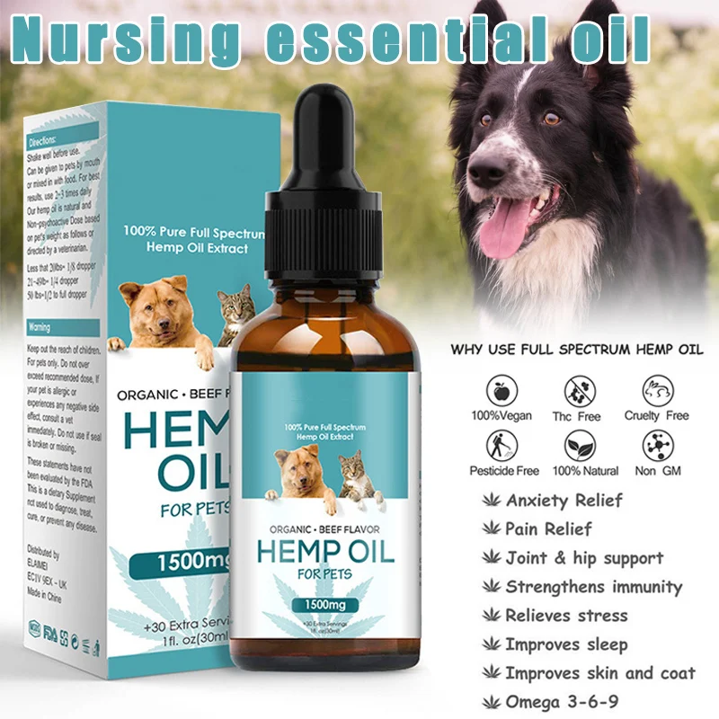 

30ML Pet Dogs Stress Pain Relief Massage Essential Oil Improve Sleep Relaxing Hemp Oil For Dogs Cats