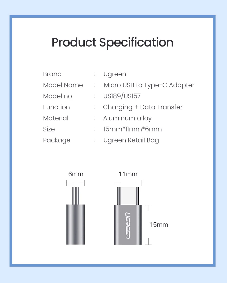 Ugreen usb c зарядное устройство usb type c штекер micro usb Женский адаптер зарядный кабель конвертер для samsung huawei xiaomi otg Android