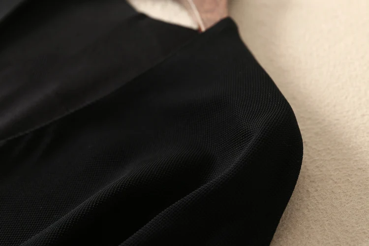 

Short-sleeved The New V-neck Thin Black Long Temperament Simple and Versatile Side Slit Dress