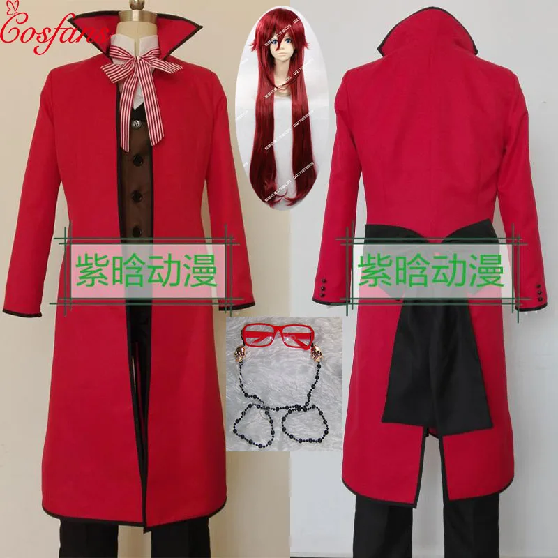 2020 Черный Дворецкий Death Shinigami Grell Sutcliff Косплей красная униформа наряд очки Carnaval