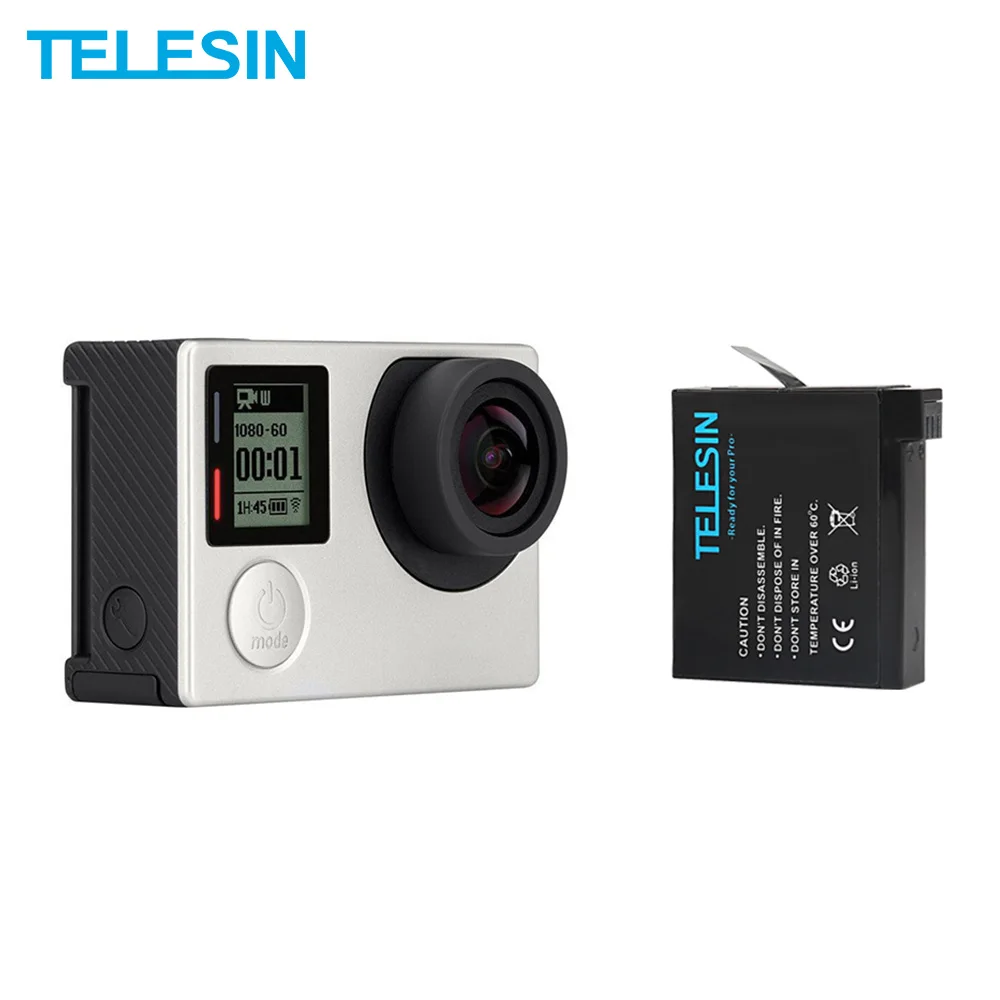 TELESIN 2 шт. 1200 мАч Rechargebale аккумулятор для GoPro Hero 4 черный серебристый цвет комплект