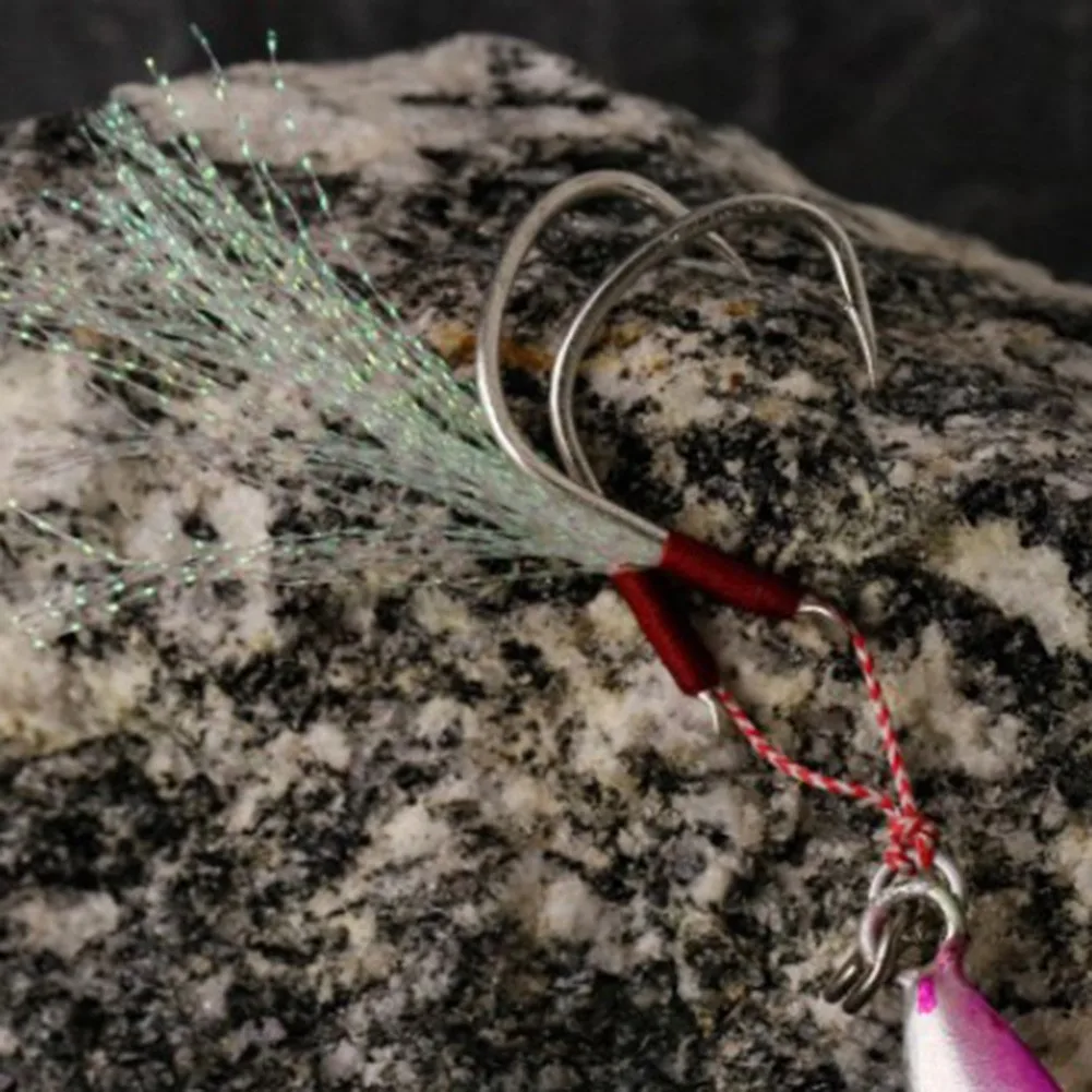 

1/3 Pair Assist Hook Jigging Fishing Color Wire Double Pair Barbed Assist Fishing Jig Freshwater Deep Sea Iron Plate Hook