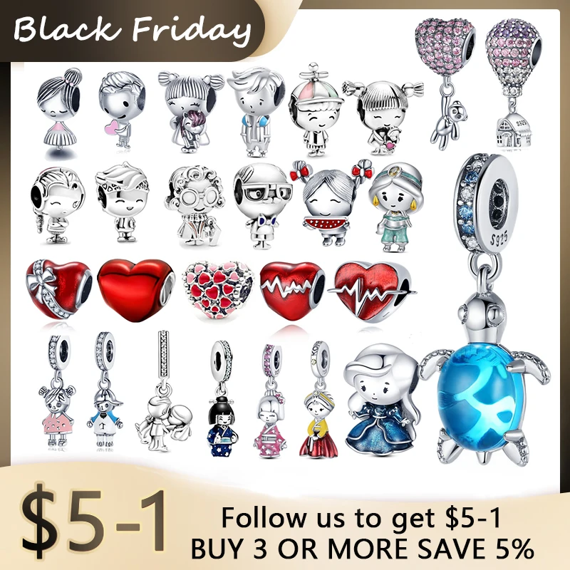 

2021 925 Sterling Silver Little Boy & Girl Beads Bangles Charm Fit Original Pandora Bracelet Fashion DIY Jewelry for Women