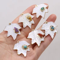 natural semi precious stone leaf shape shell pendant crystal bud 30x30mm for jewelry making necklaces gift for women