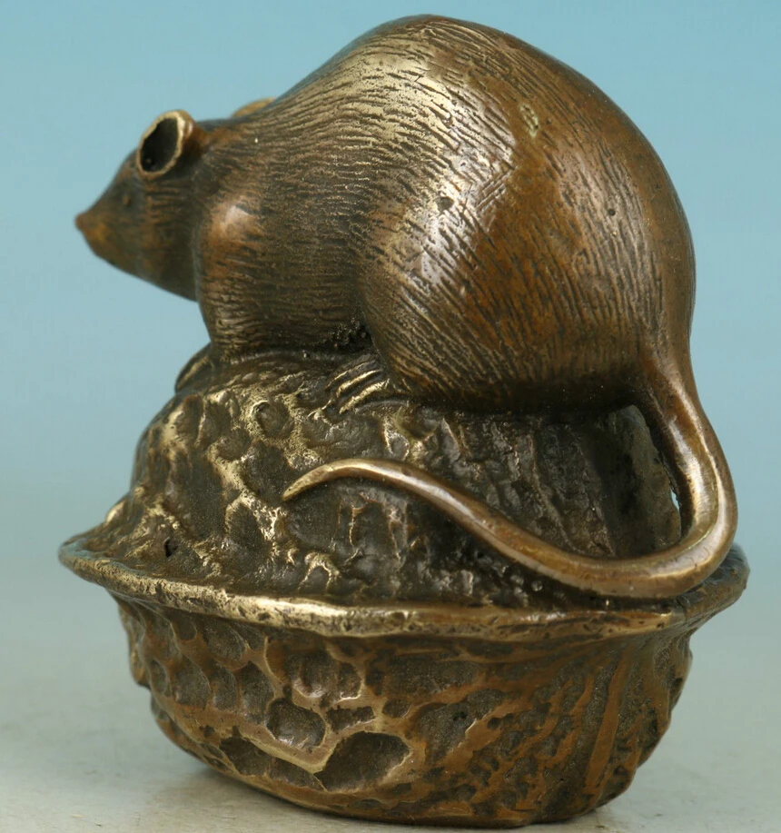 527 + Прекрасный Азиатский Китайский Старый латунный ручной резной мыши сбор