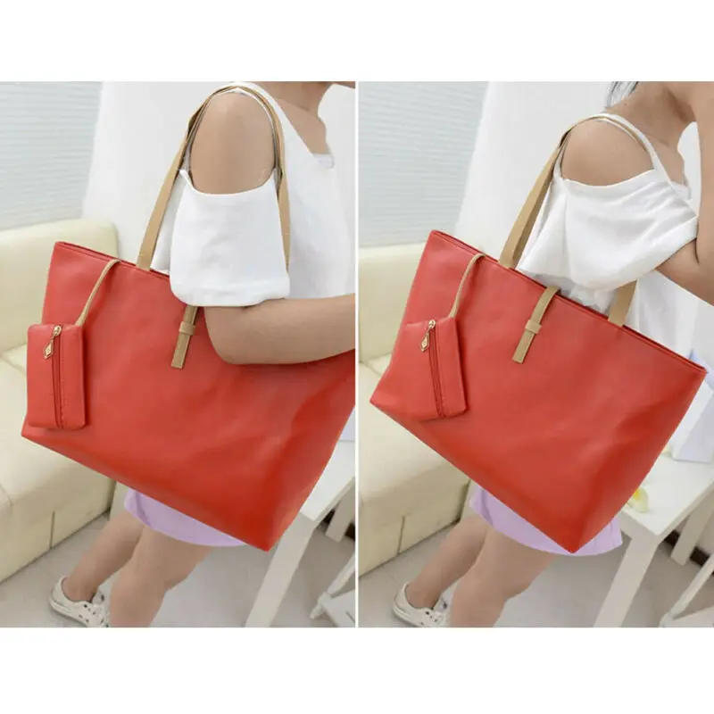 

Women Leather Shoulder Bag Tote Messenger Ladies Large Solid Color Purse Handbag