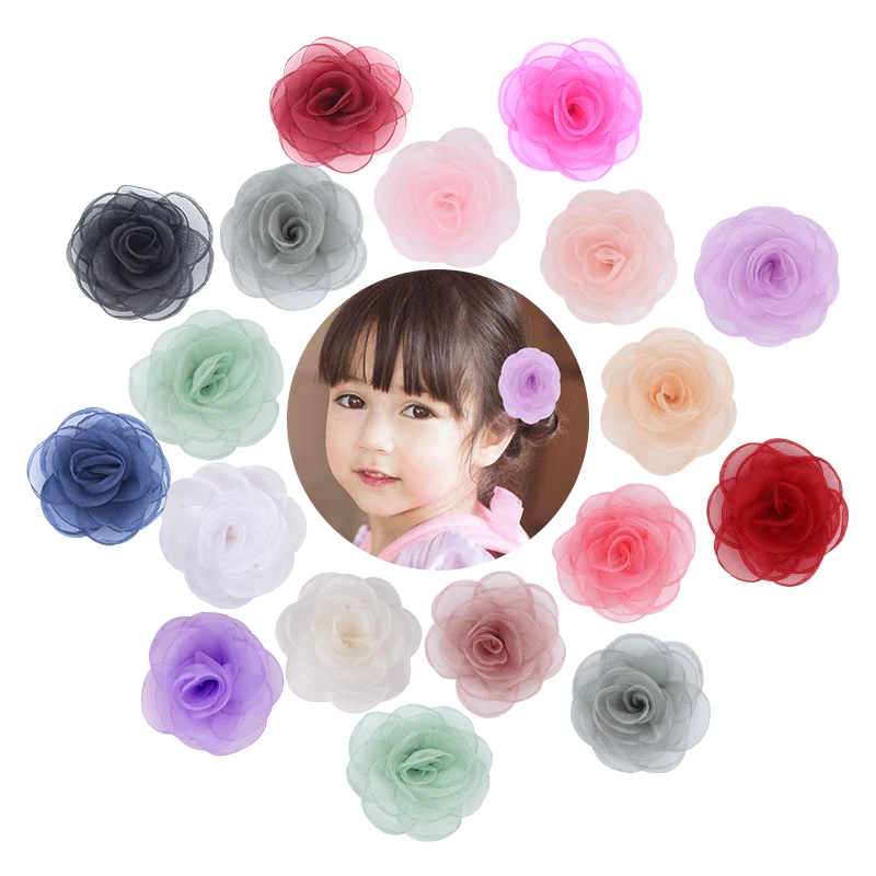 

5PCS/lot Organza Chiffon Camellia Hairpin Flower Hair Bows for Girls Fashion Headwear Princess Decorative Side Clips Headdress
