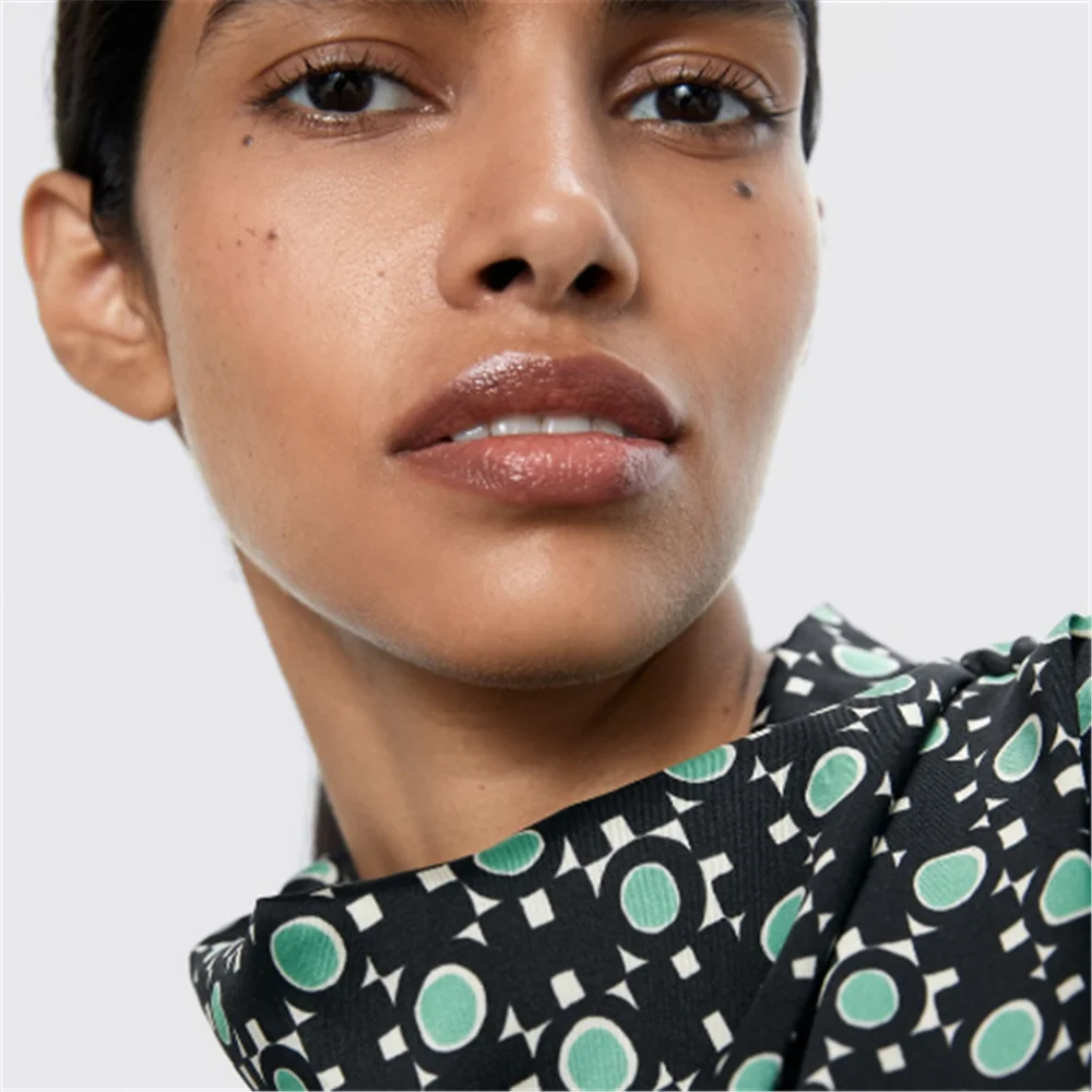 2020 ZA новая весенняя женская рубашка с принтом модная зеленая шифоновая Boho со