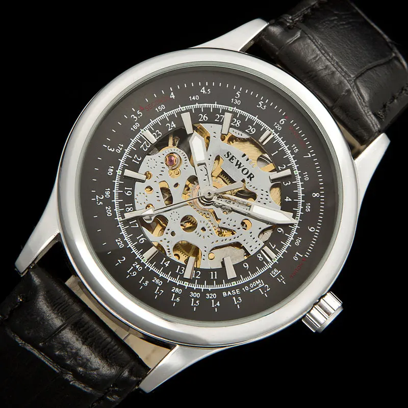 Мужские механические наручные часы SEWOR с кожаным ремешком|wristwatch mens|wristwatch mens