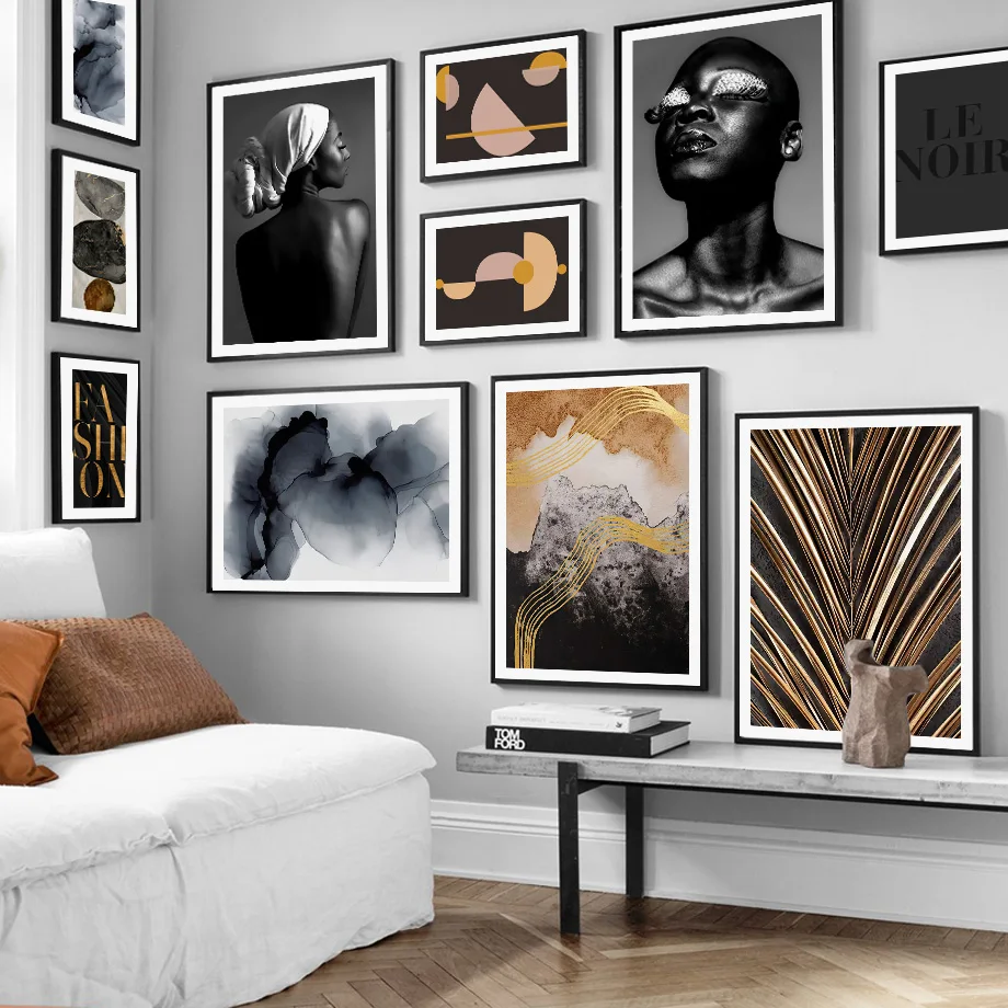 

Abstract Geometry Woman Golden Palm Leaf Wall Art Canvas Painting Nordic Posters And Prints Wall Pictures For Living Room Decor