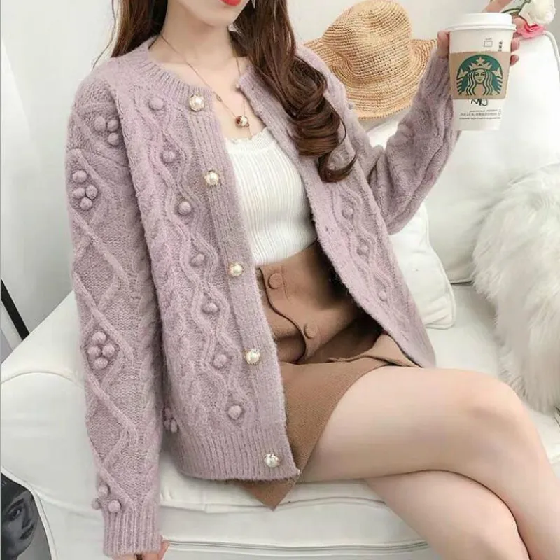 Женский вязаный свитер с бусинами и кардиган жемчужинами однобортный жакет