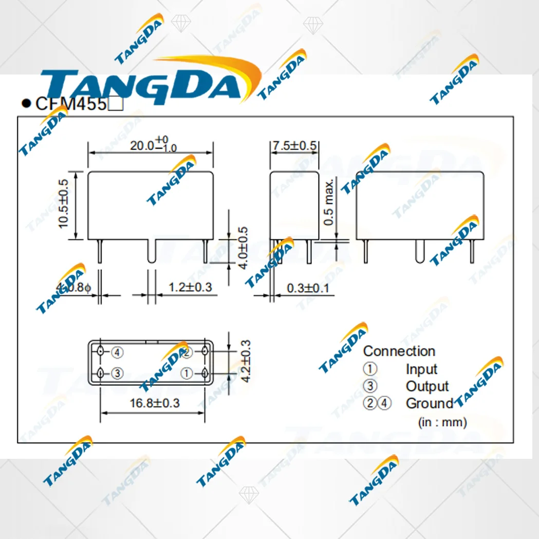 

Керамический фильтр CFM 455, E10, 455 кГц, SSB TANGDA, однобоковой, узкий, боковой связи, 1 шт.