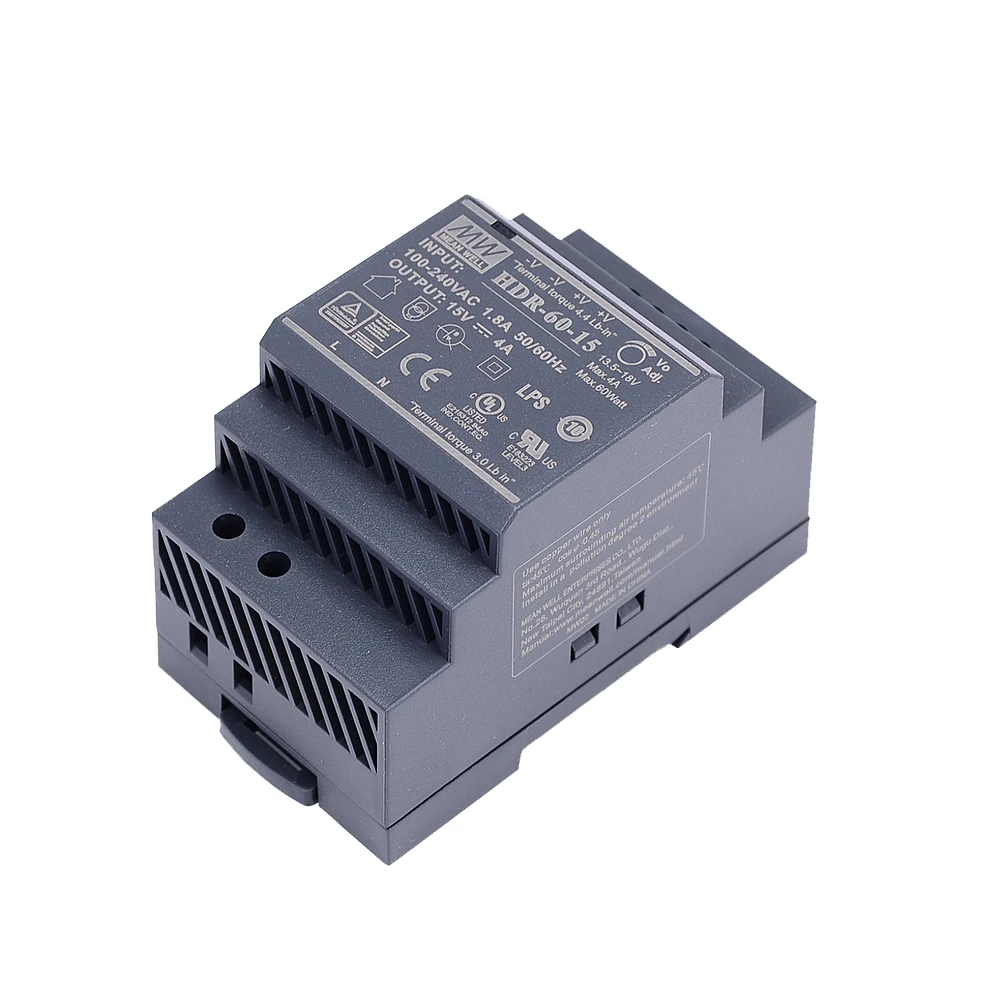 

Original Mean Well HDR-60-15 DC 15V 4A 60W meanwell Ultra Slim Step Shape DIN Rail Power Supply