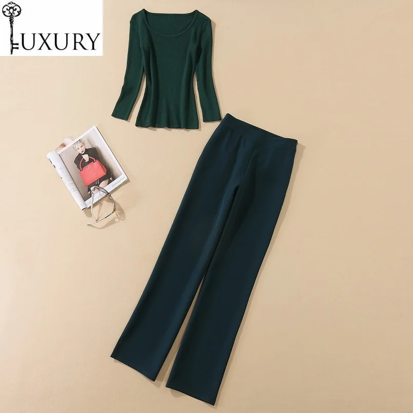 Женский Повседневный костюм из 2 предметов зеленый пуловер с длинным рукавом и