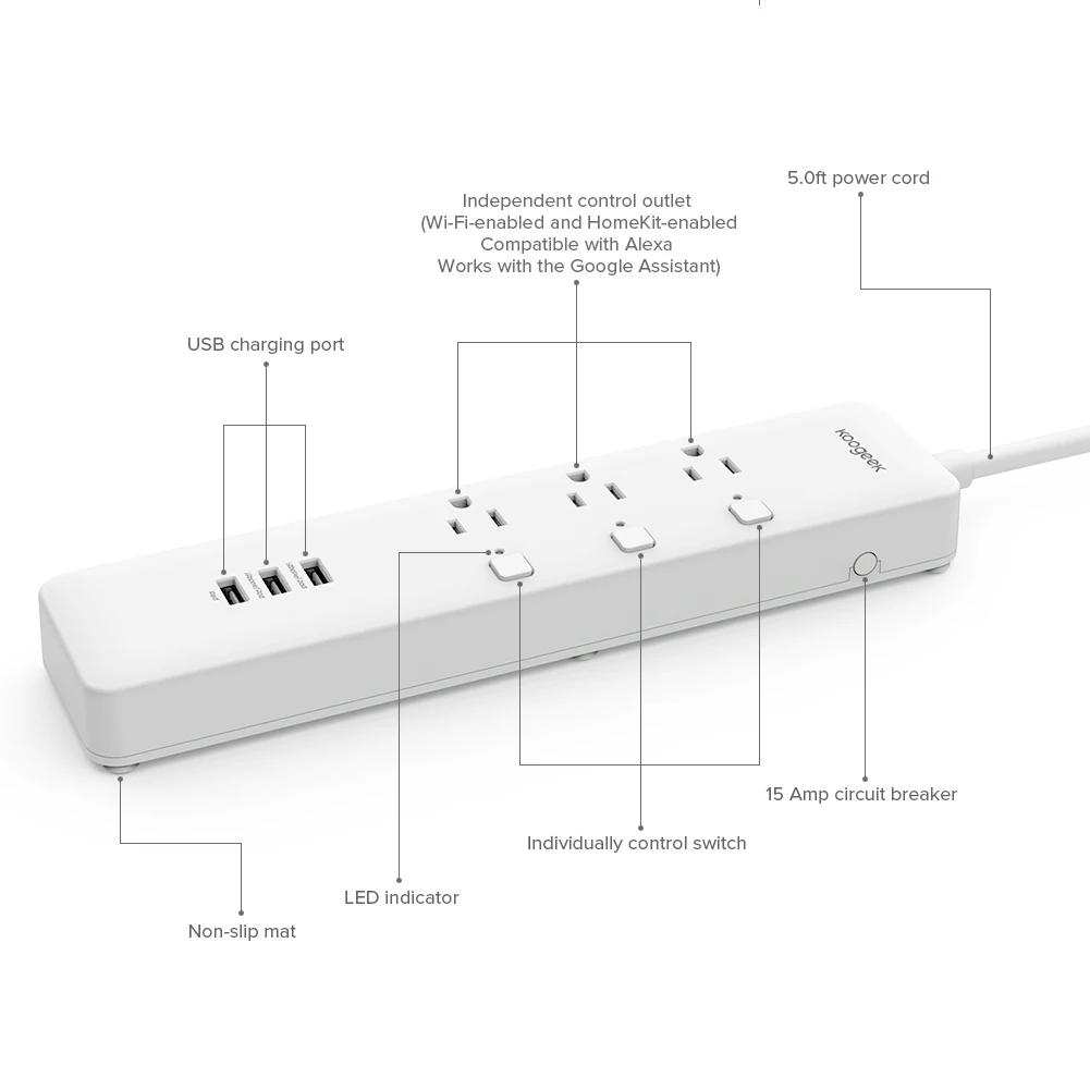 Смарт-розетка Koogeek с Wi-Fi защита от перенапряжения работает Apple HomeKit /Google Assistant