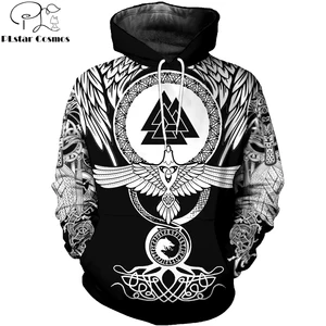 Новинка 2019, модные мужские толстовки с капюшоном, костюм унисекс с 3D-принтом символа Викинга, худи, повседневный тренировочный костюм, уличная одежда