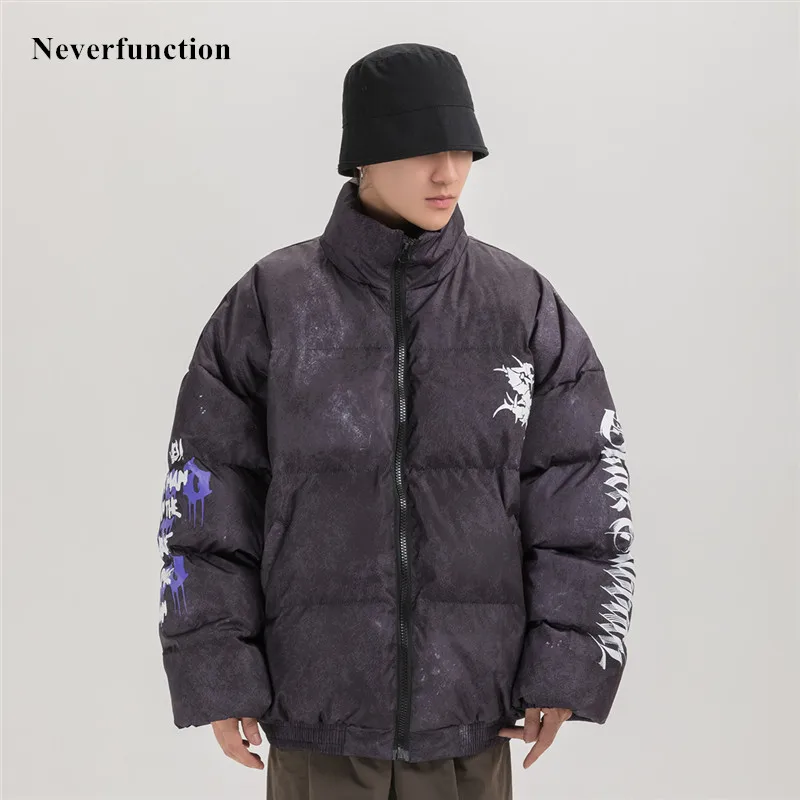 Зимняя Толстая теплая Мужская ветрозащитная куртка с буквенным принтом уличная