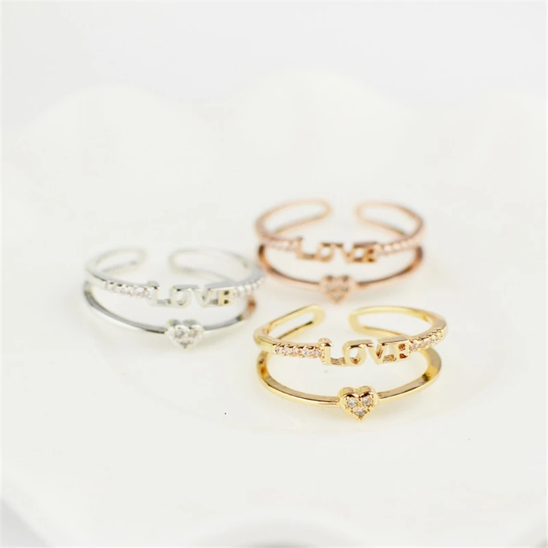 

2 Layers Simple Geometric Love Heart Open Rings Four Leaf Clover For Fashion Women Engagement Wedding Band Ring Comfort Fit