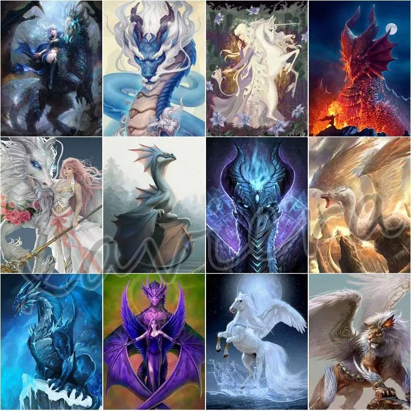 

5D Diy Diamond Painting Full Square Drill Animal Mythical Beast Witch Angel Embroidery Mosaic Picture of Rhinestone Cross Stitch
