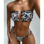 Сексуальное бикини 2021, Леопардовый плиссированный Купальник бандо, Женский комплект бикини, купальная одежда, пляжная одежда для плавания, купальный костюм леопардовый