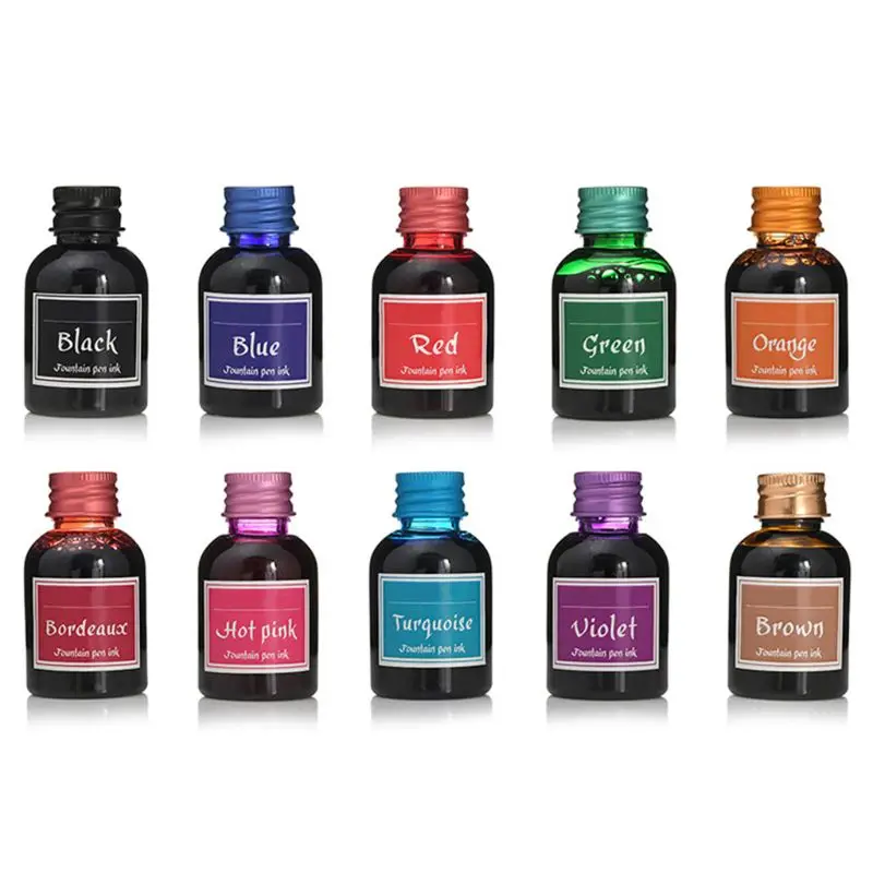 P82F 10Pcs 30ml Colorful Fountain Pen Ink Refilling Inks Stationery School Supplies