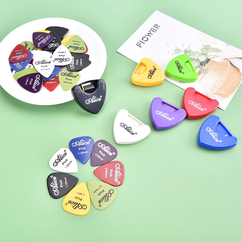 

6 Guitar Picks+1 Holder Case Mediator Quick Storage Plectrum Guitar Ukulele Tool 0.58 0.71 0.81 0.96 1.2 1.5 Mm