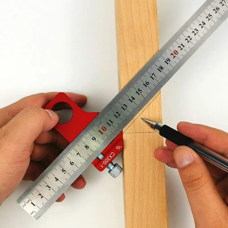 

CX300-1 Woodworking 45 Degree Angle Scribe Carpenter Gauge Measurement Layout Universal Ruler Locator Adjustable Fixed DIY