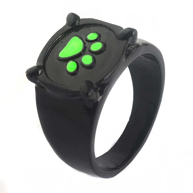 

Anime Black Cat Rings Girl Boy Cartoon Green Print Enamel Cat Paw Finger Ring Cosplay Jewelry Party Kids Men Ring Gift
