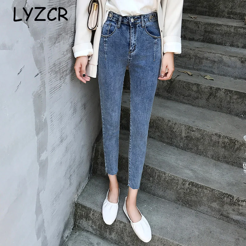 Женские узкие джинсы с завышенной талией LYZCR винтажные джинсы-скинни для женщин