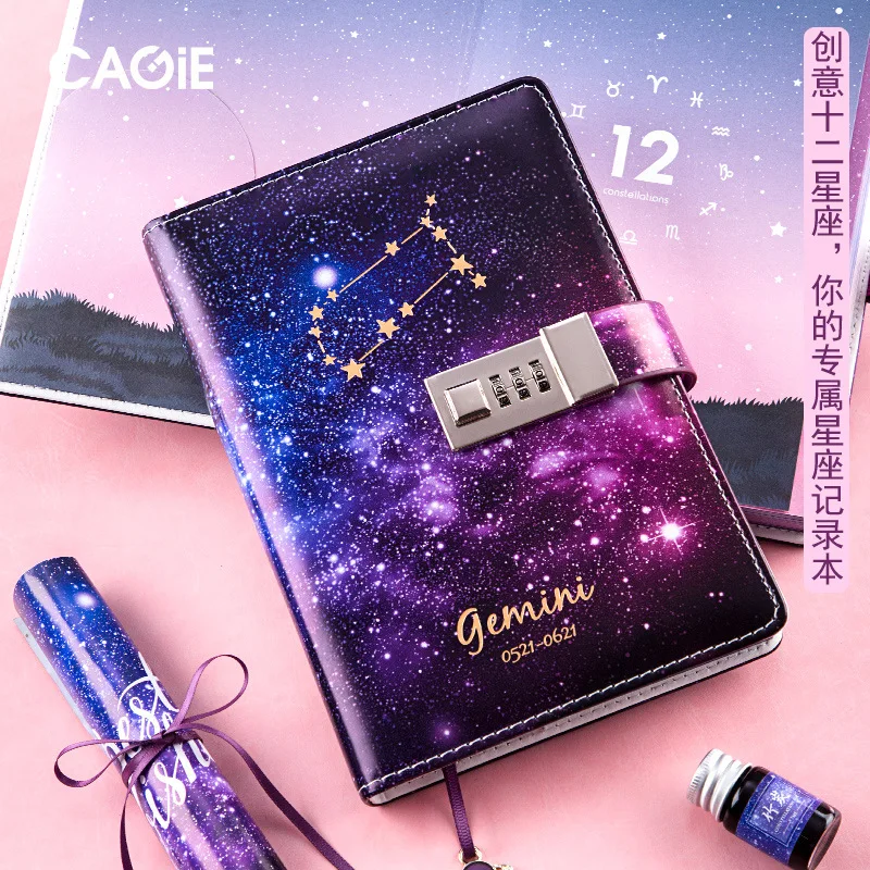 

B6 Binder Notebook Diary Twelve Constellations Journal with Lock Agenda Planner Organizer Notepad Kawaii Note Book Birthday Gift