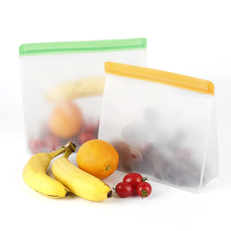 

Food Grade PEVA Food Storage Containers Reusable Fresh-keeping Bag Translucent Frosted Stand Up Pouch Zip Shut Bag Leakproof Bag