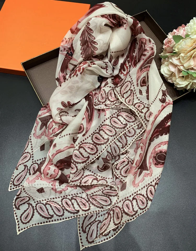 

KMS Beach Scarf Shawl Cashew Tree mulberry-silk chiffon large square scarf shawl for Girl Lady Woman 140*140CM/40G