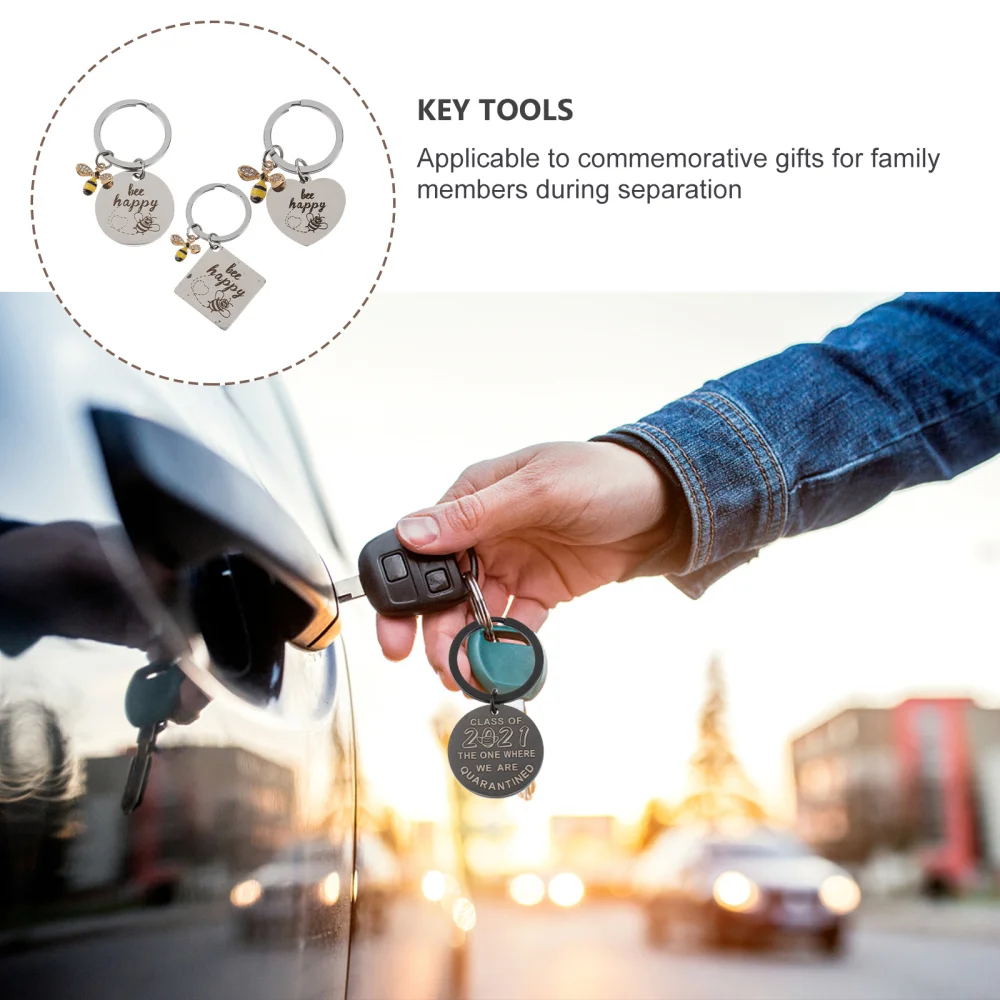 

3Pcs Teacher's Day Keychain Gift Delicate Bee Pendant Lettering Key Ring